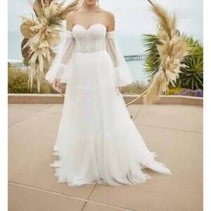 NEW CASABLANCA carson minimal boho wedding dress in ivory
